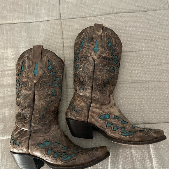 Resistol Western Cowboy Boots - Brown and Turquoise - Picture 5 of 7